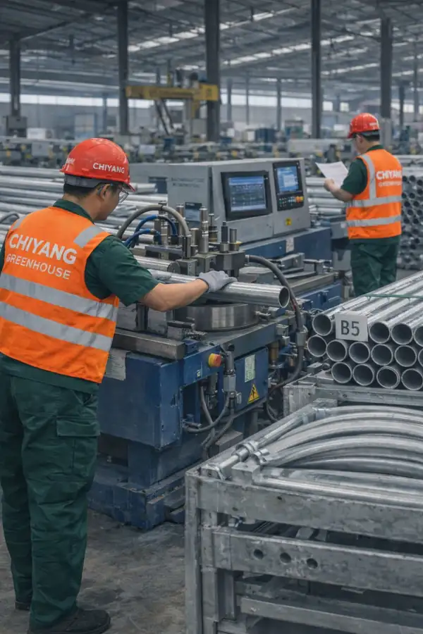 In-house fit-up and QC inspection for commercial greenhouse structures