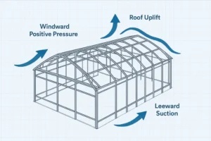 Wind load pressure diagram for commercial greenhouse structures