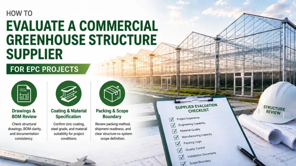 Commercial greenhouse structure supplier evaluation checklist for EPC projects