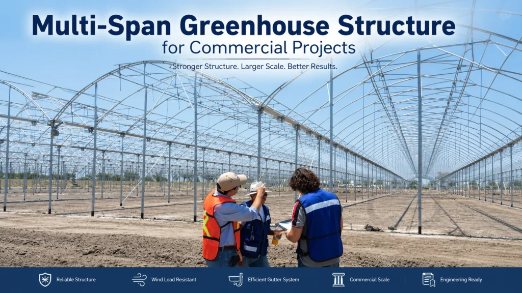multi-span greenhouse structure for commercial projects