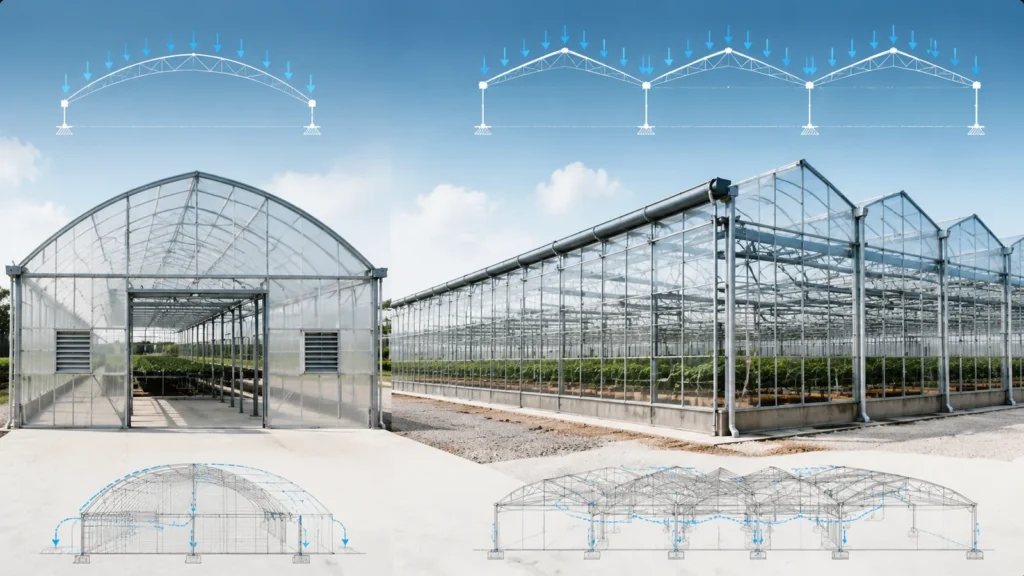 single span vs multi span greenhouse structure comparison